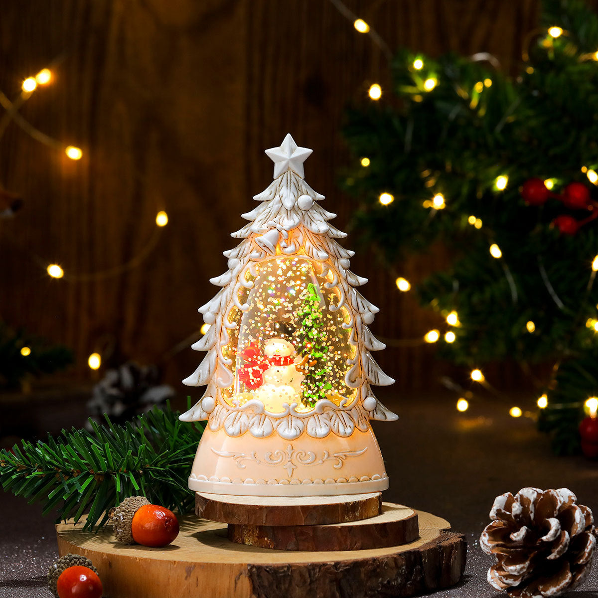 Telephone Box Christmas Decorations with a Snowman Scene | Battery Powered Lantern for Indoor or Outdoor Use | Warm Snowy Glow
