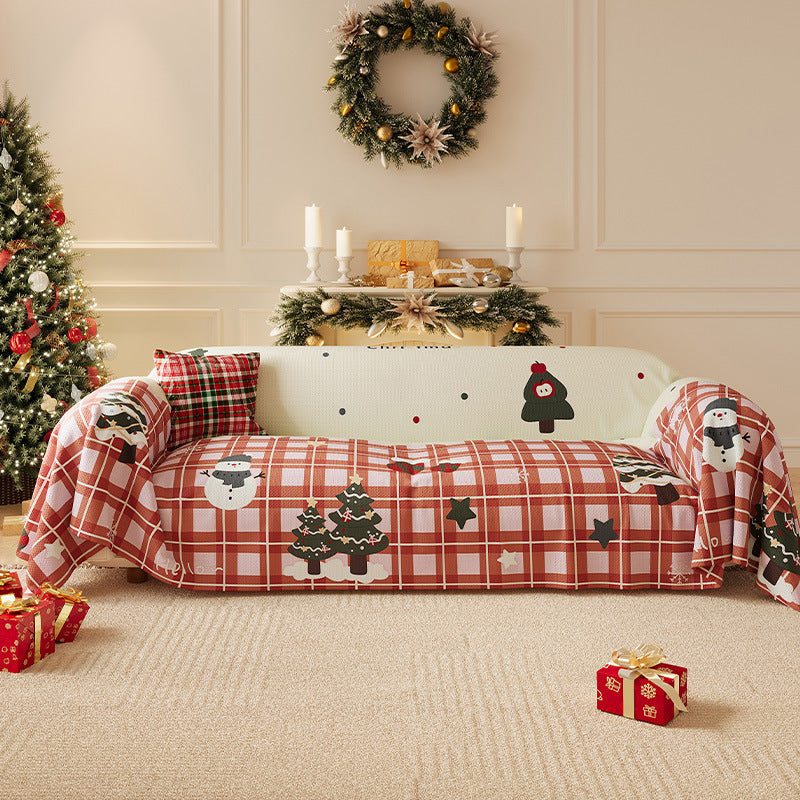 Christmas Living Room Sofa Slipcover with Tree Print | Stretch Knit Fit, No Sewing Needed | Full Coverage Furniture Decorations