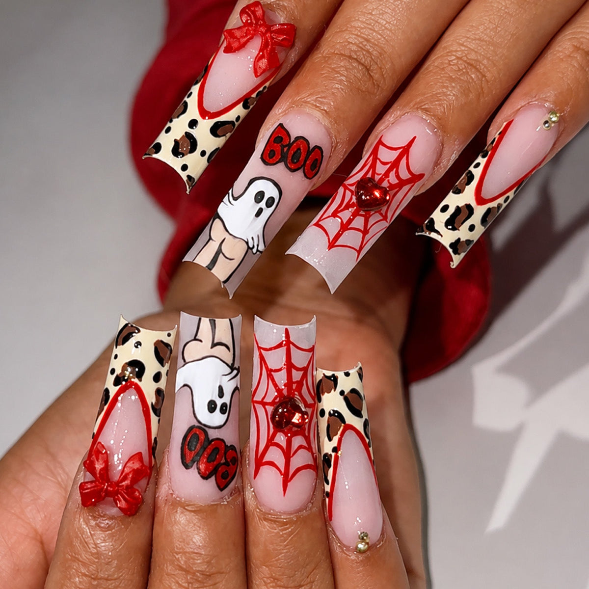 Halloween Ghost Press-On Nails | Available in Red | Glue-Free Application in Minutes for Parties and Nights Out
