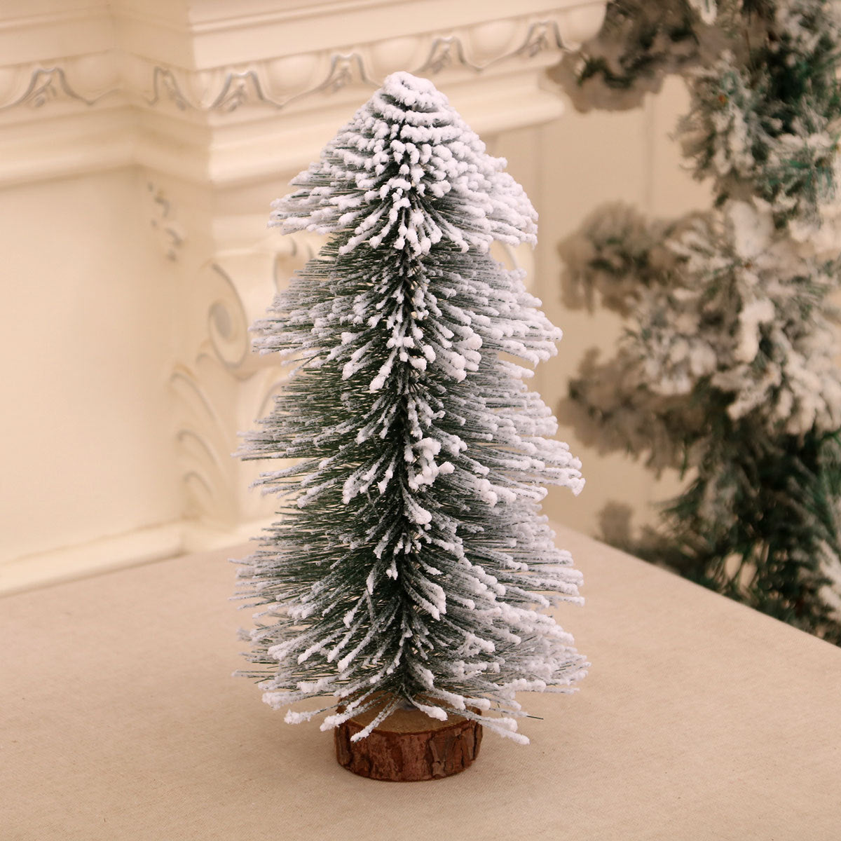 Mini Snow Covered Christmas Tree for Tabletops | Frosted Tips on a Sturdy Wooden Base | Lightweight Holiday Decorations