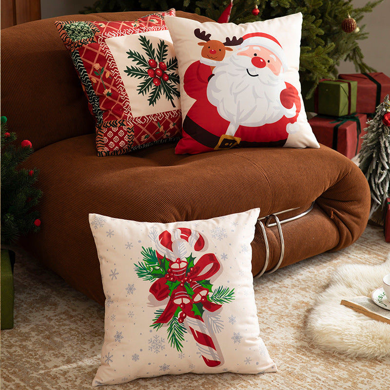 Patchwork Pillow Cover for Christmas Decorations with Bauble and Santa Hat Print | Machine Washable, Hidden Zipper | Six Designs