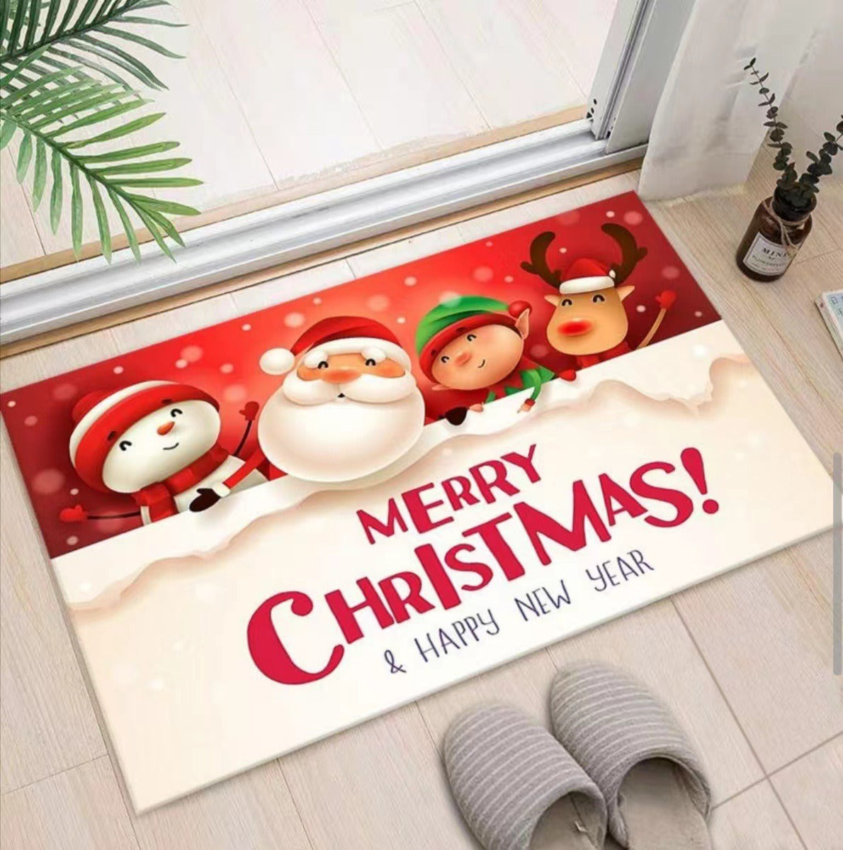 Christmas Rug for Entryway with Santa, Reindeer and Snowman | Absorbent Non-Slip Door Mat | Four Sizes, Seven Designs