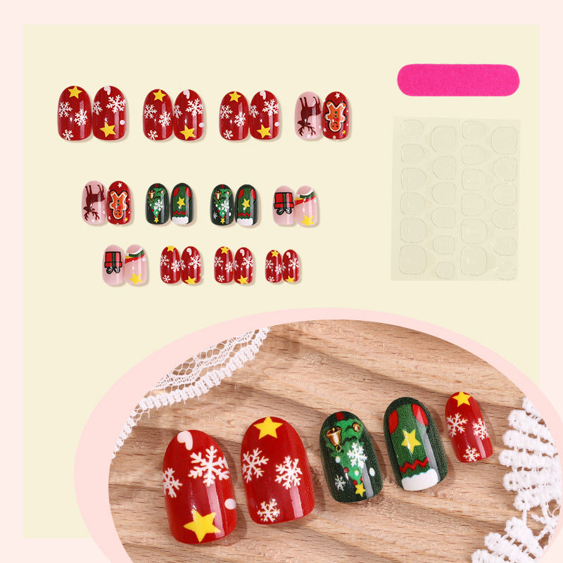 Star and Snowflake Christmas Fingernails with Santa Motifs | Glossy Press On Nails | Festive Winter Manicure Kit