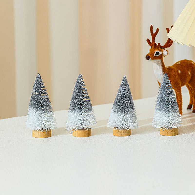 Mini Christmas Tree Set with Snow Tipped Branches | Graded Color Finish | Mantel, Desk and Table Displays