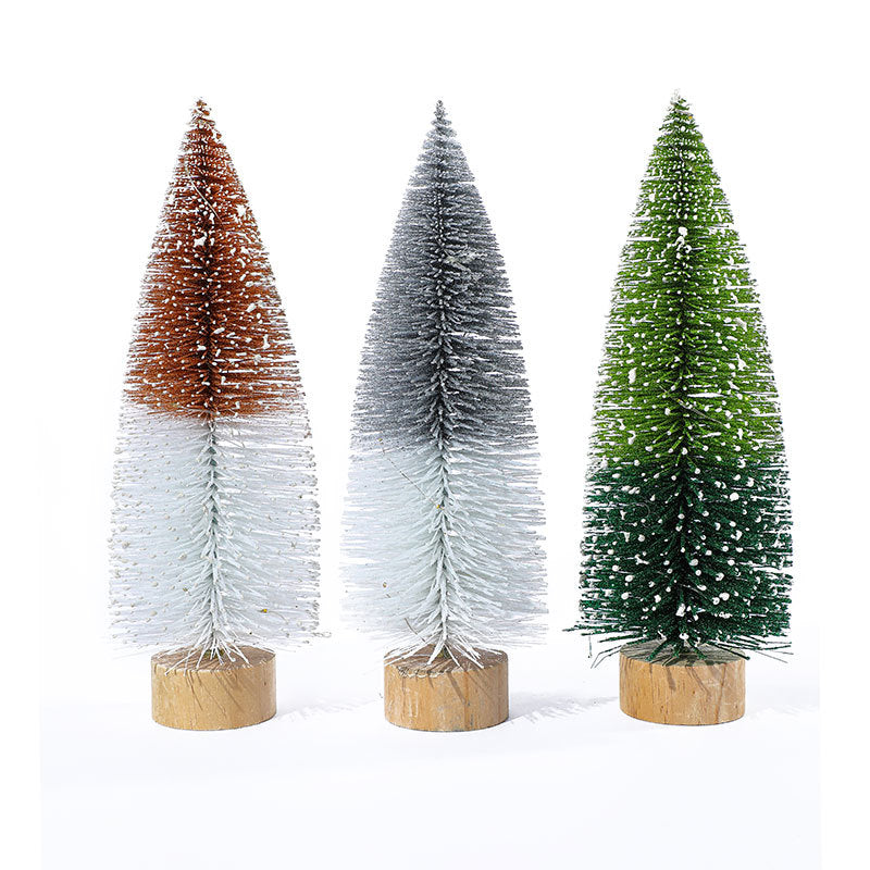 Miniature Artificial Christmas Trees with Delicate Fairy Lights | Realistic Pine Finish on a Wooden Base | Green or Silver