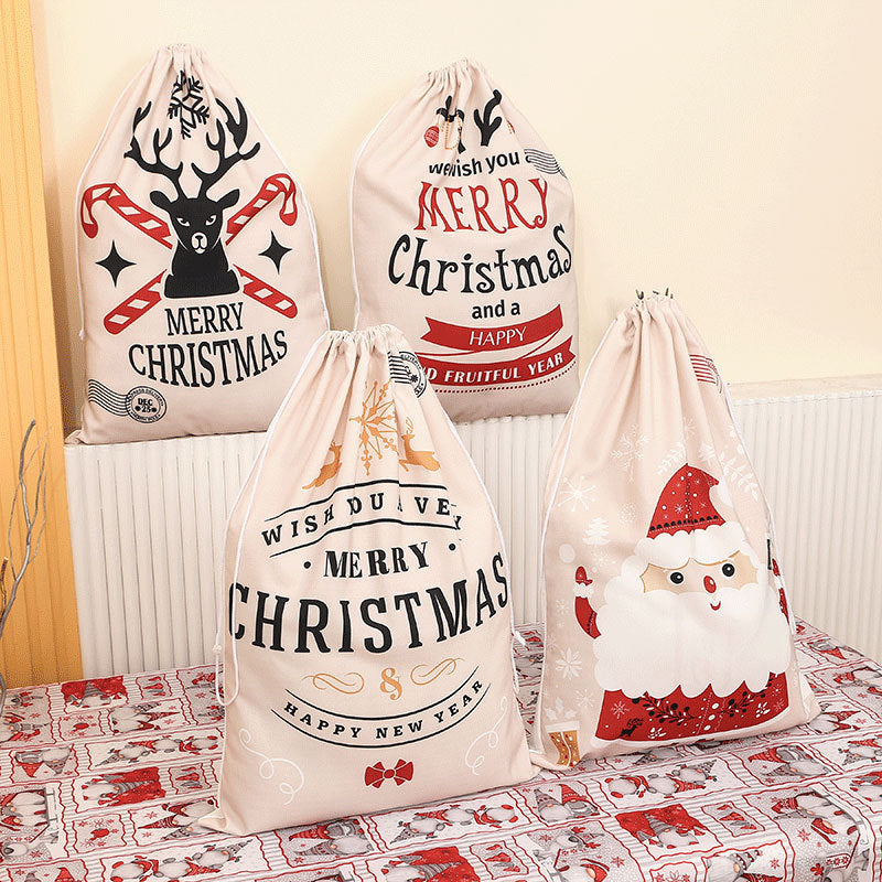 Christmas Gift Sack with Merry Lettering | Drawstring Top and a Sturdy Fabric Build | Reusable Wrap and Storage, 3 Designs