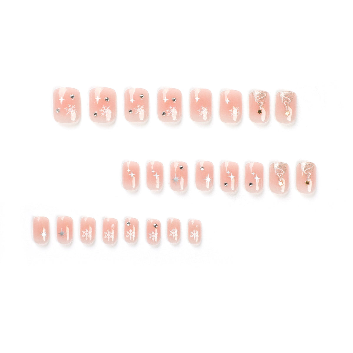 Neutral Christmas Nails with Snowflake and Star Art | Self Adhesive Press On Tips | Lightweight Fit for Daily Wear