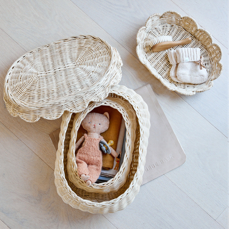 Scalloped Wall Basket Decor in Woven Rattan | Mounts Flat to Hold Plants or Small Items | 5 Finishes