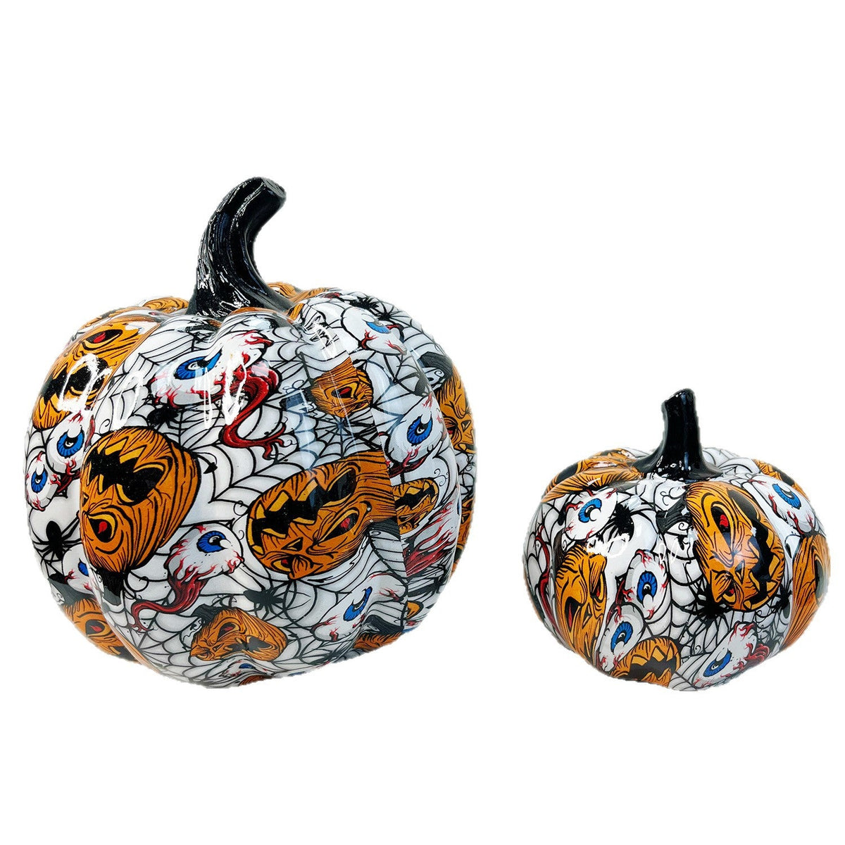 Halloween Pumpkin Decorative Figure | Available in Purple, White, Red | Stands on Shelves, Mantels, and Side Tables