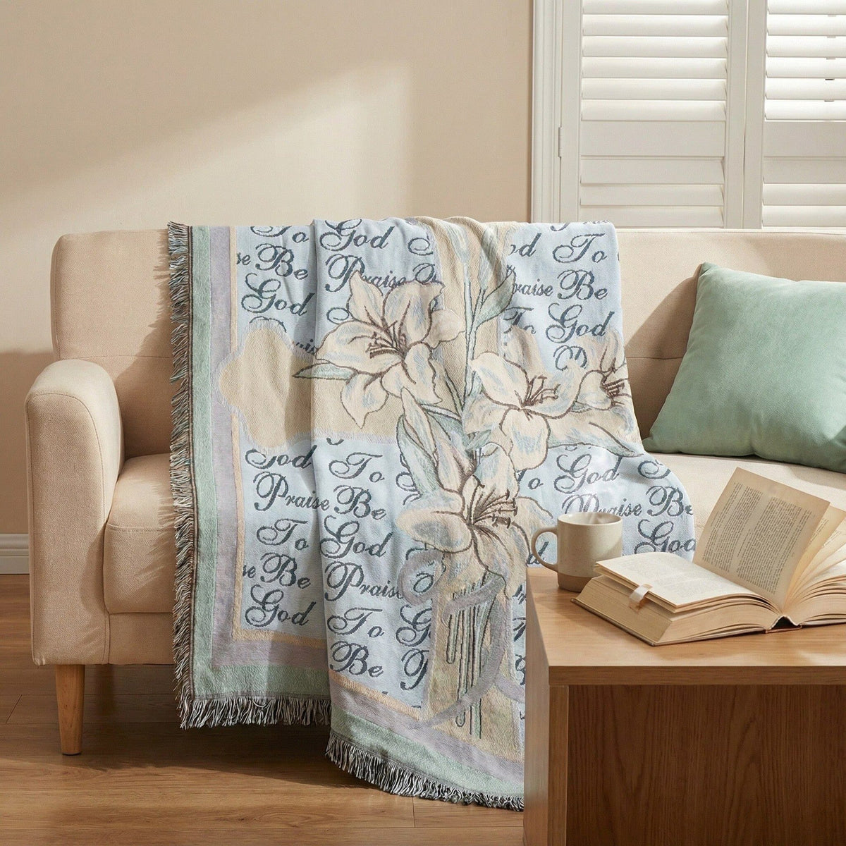 Woven Floral Tapestry Throw with Fringed Edge | Warm Blanket for Sofa and Bed, 51 x 63 in | Machine Washable