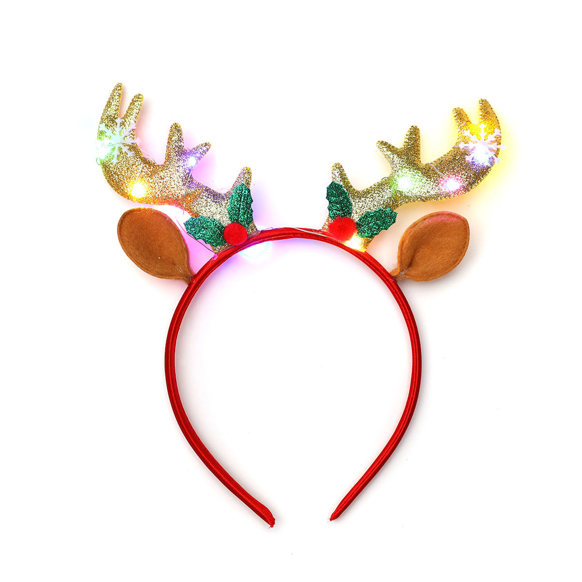 Light Up Reindeer Antler Headband with Glitter Foil Accents | Adjustable One Size Party Wear | Festive Christmas Photo Prop