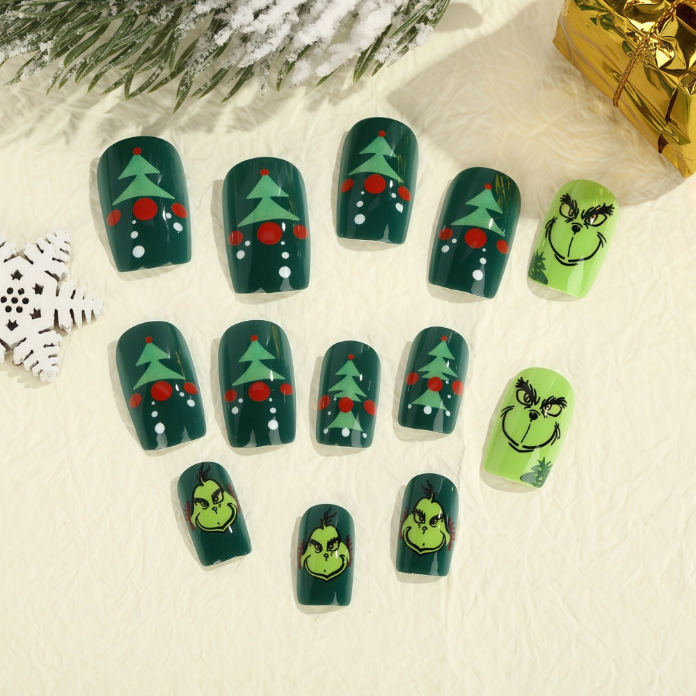 Christmas Nail Tips with Tree Motifs in White | Press On Fake Nails in Two Designs | Festive Xmas Manicure for Holiday Photos