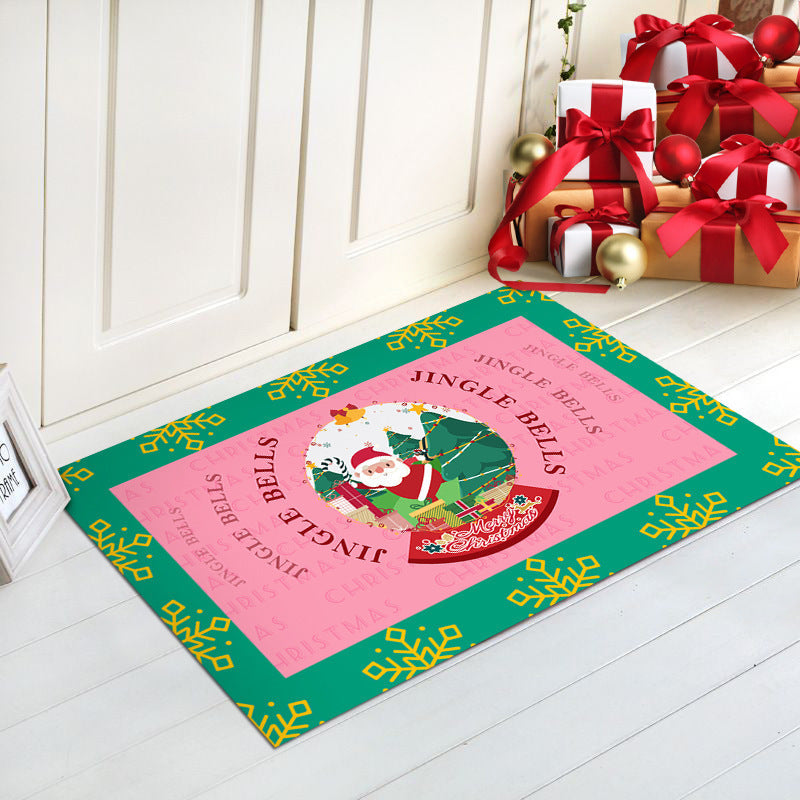 Merry Christmas Door Mat with Santa Print | Non-Slip Backing, Easy to Shake Clean | Indoor Outdoor Entrance Decorations