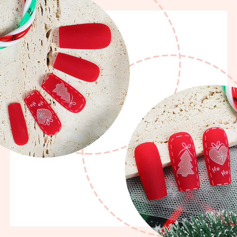Xmas Tree and Heart Nails with Glitter Accents | Festive Christmas Press On Nail Designs | Easy Winter Manicure