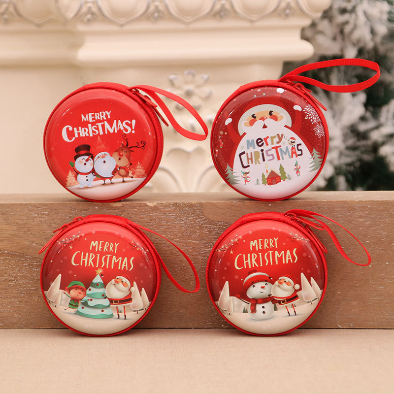 Festive Coin Purse with a Christmas Snowman and Santa Print | Zip-Top Pouch with a Wrist Strap | Hangs on the Tree, 4 Designs