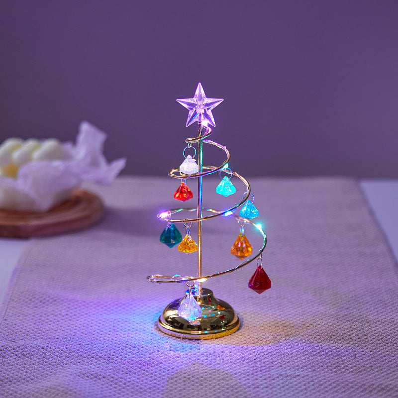 Spiral Mini LED Christmas Tree Lights with Clear Crystal Drops | Star Topper in Gold or Silver | Warm Tabletop Holiday Decor