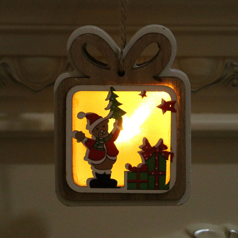 Wooden Christmas Ornaments with LED Lights | Star, Tree and Gift Box Shapes | Warm Glow for Mantel or Window Display