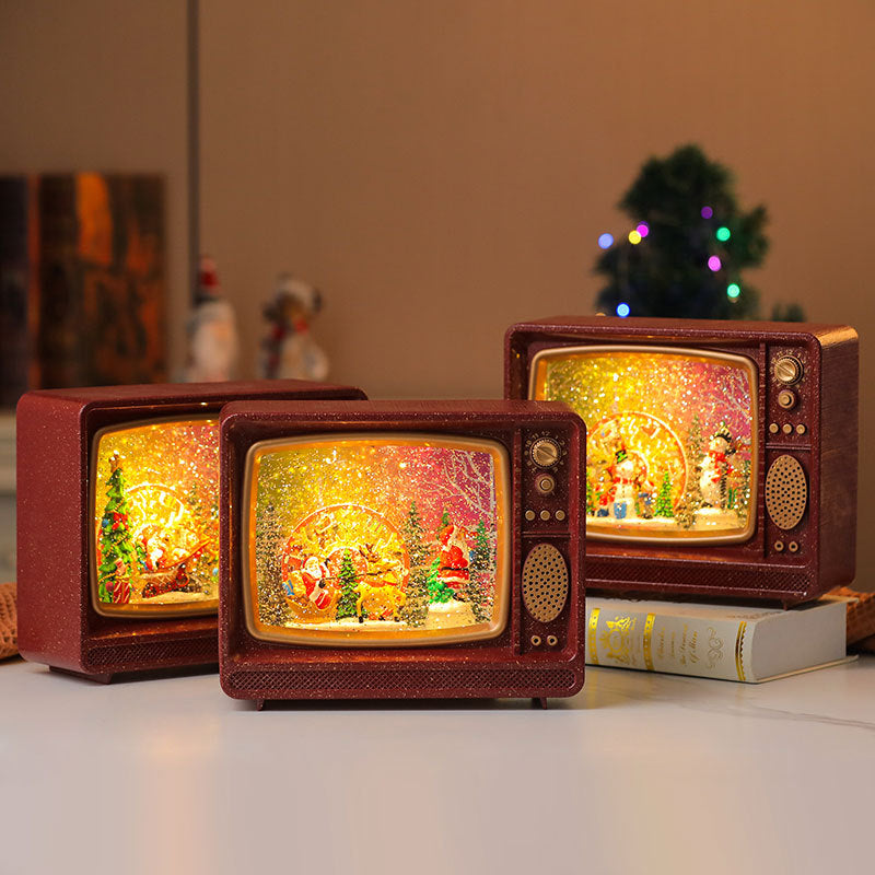 LED Lantern with a Santa Figurine Holding a Fir Tree | Shimmering Glitter Around the Scene | Warm Christmas Tabletop Light
