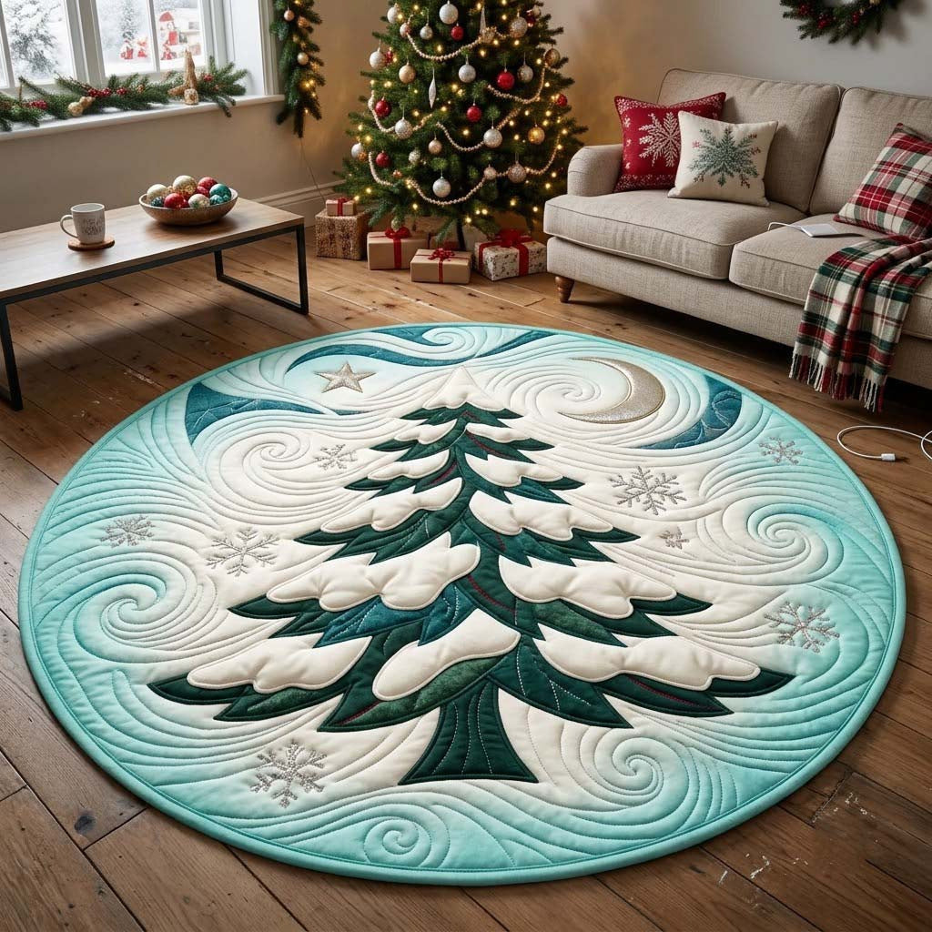 Round Christmas Rug with a Quilted Tree Motif | Soft Underfoot and Easy to Clean | 5 Sizes and 7 Designs