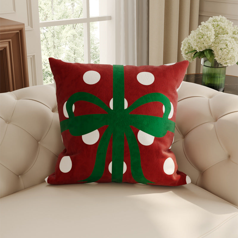 Plush Velvet Christmas Pillow Cover with Snowflake and Gift Bow Motifs | Hidden Zipper, Machine Washable | Holiday Decorations
