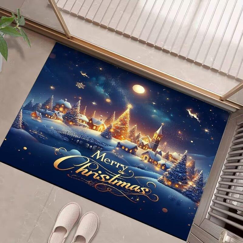 Christmas Door Mat with Merry Santa and Gift Print | Durable Fibers, Strong Underfoot Grip | Indoor Outdoor Entryway Decor