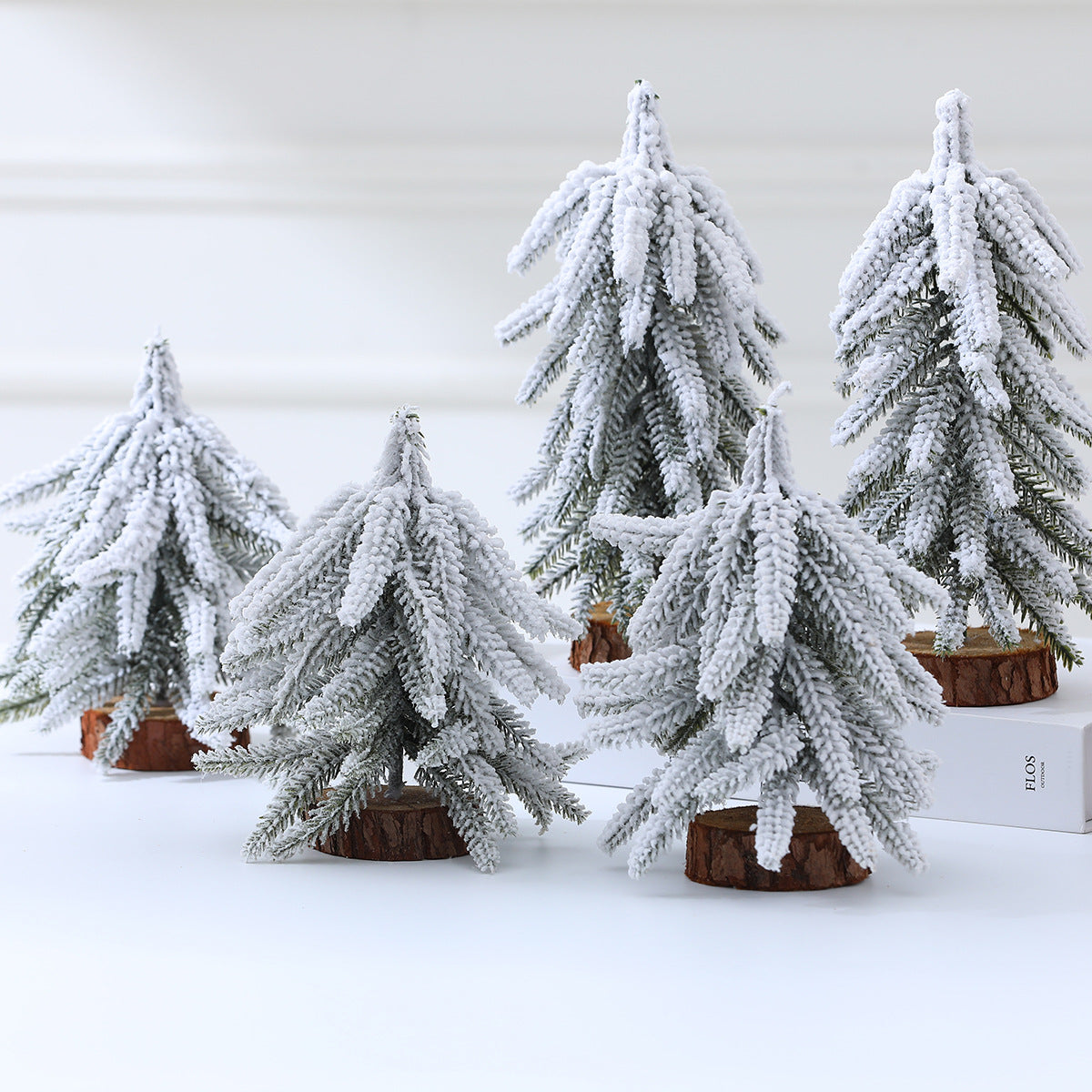 Flocked Christmas Tree Miniatures with Realistic Snowy Branches | Sturdy Wooden Bases | Soft LED Glow for Evening Displays