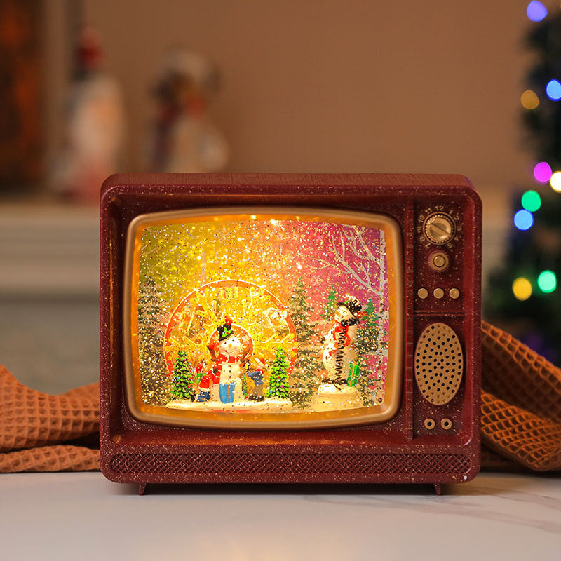 LED Lantern with a Santa Figurine Holding a Fir Tree | Shimmering Glitter Around the Scene | Warm Christmas Tabletop Light