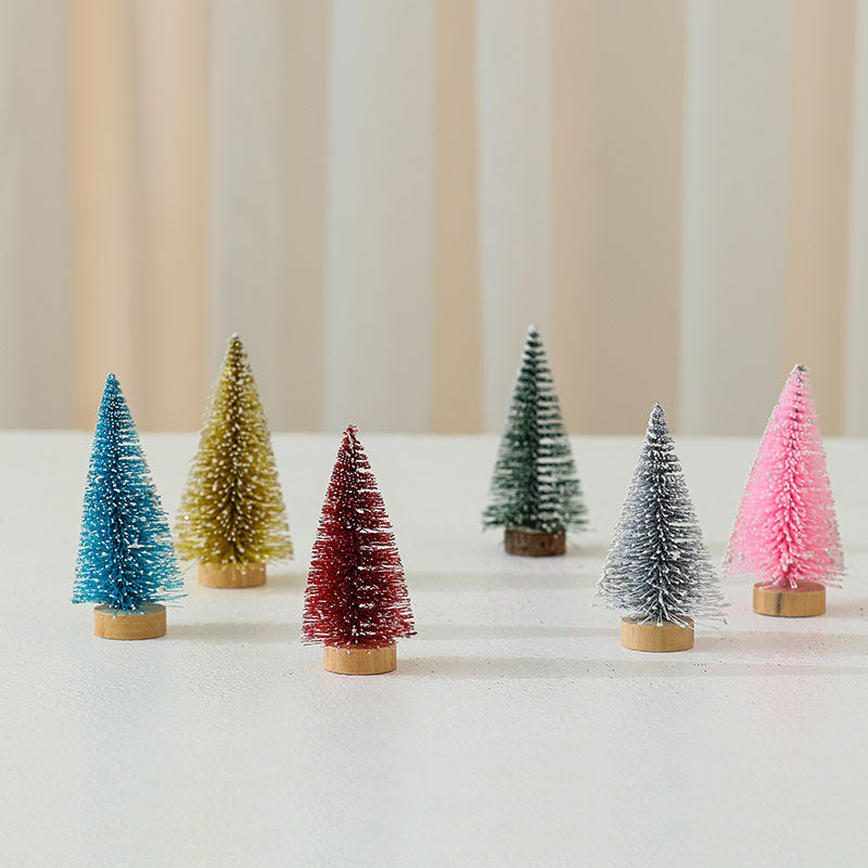 Miniature Christmas Tree Figures, Set of Four Heights | Realistic Conifer Detail | Tabletop and Mantel Decorations