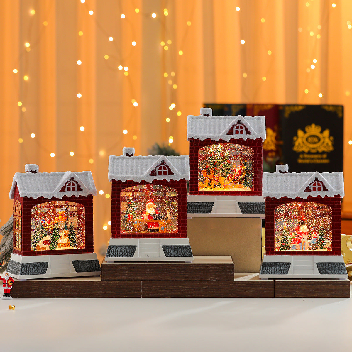 Christmas Village Snow Globe House with a Santa Scene | Lights Up for Mantel and Tabletop Display | Resin and Glass, 2 Colorways
