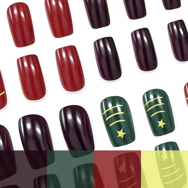 Red and Green Christmas Nails with Gold Star Art | High Gloss Salon Finish | Chip Resistant Set for the Whole Season