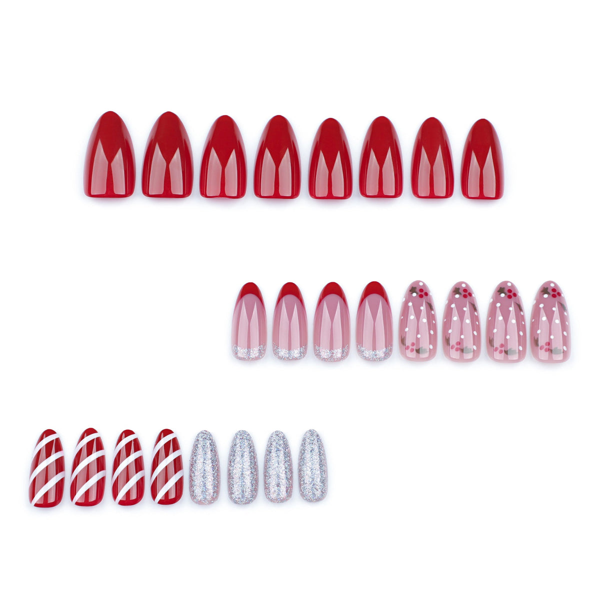Christmas Nail Art Set with Vibrant Colours | Press On Nails with Festive Motifs | Xmas Manicure for Parties and Photos