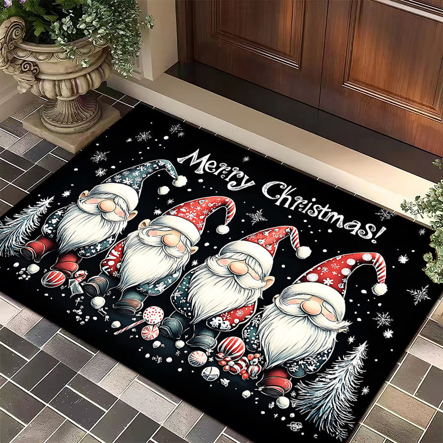 Christmas Door Mat with a Dog in a Festive Jumper | Red Welcome Rug for Entryways | Durable Weave in Several Sizes