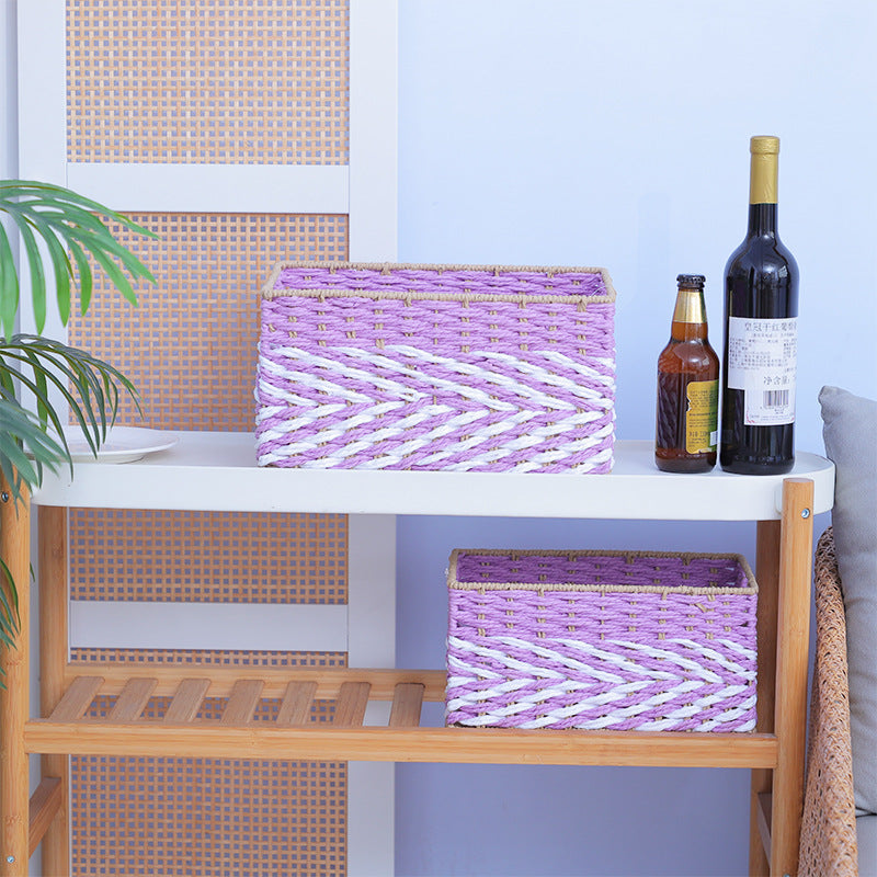 Woven Storage Organizer Basket with Side Handles | Paper Rope Bin for Toys, Blankets and Clothes | 6 Colors