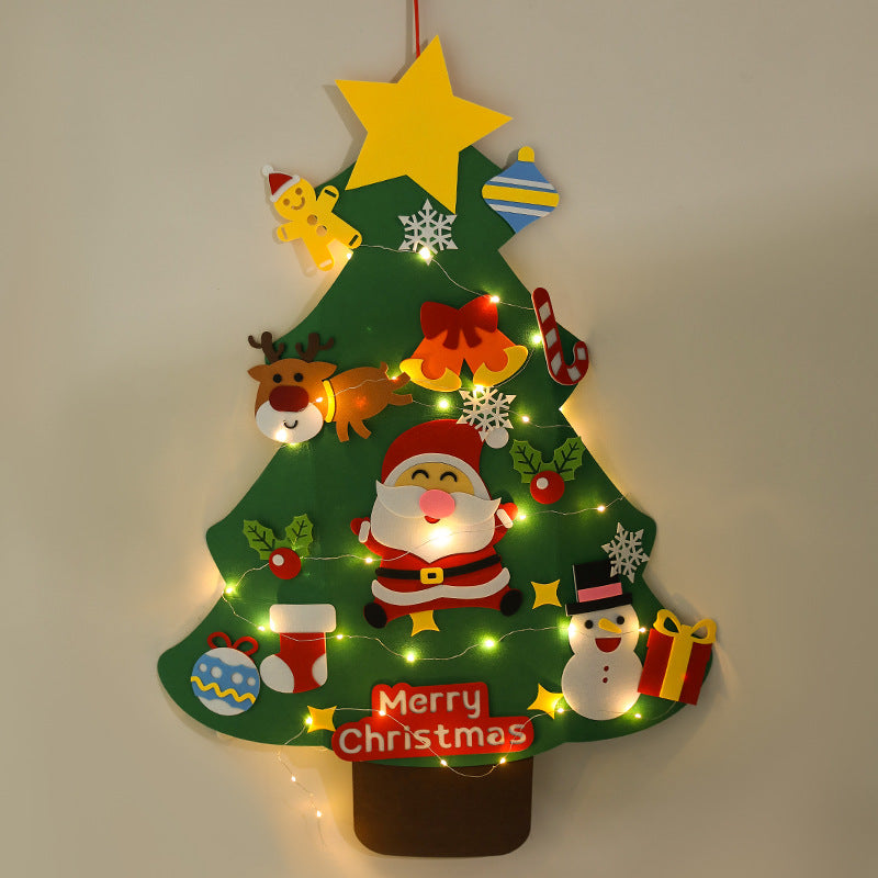 Felt Christmas Tree for Kids with Removable Ornaments | LED Lights Included | Wall Hanging with a Strap for Doors