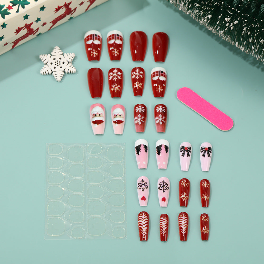 Press On Nails with Snowflake and Santa Designs | Glossy Christmas Nail Art Set | Adhesive Tabs Included for Easy Wear