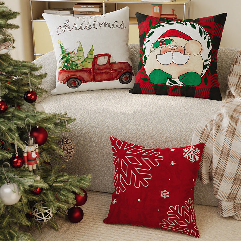 Buffalo Plaid Santa Face Pillow Cover | Cotton Linen Blend with Concealed Zipper | Farmhouse Christmas Decorations Indoor