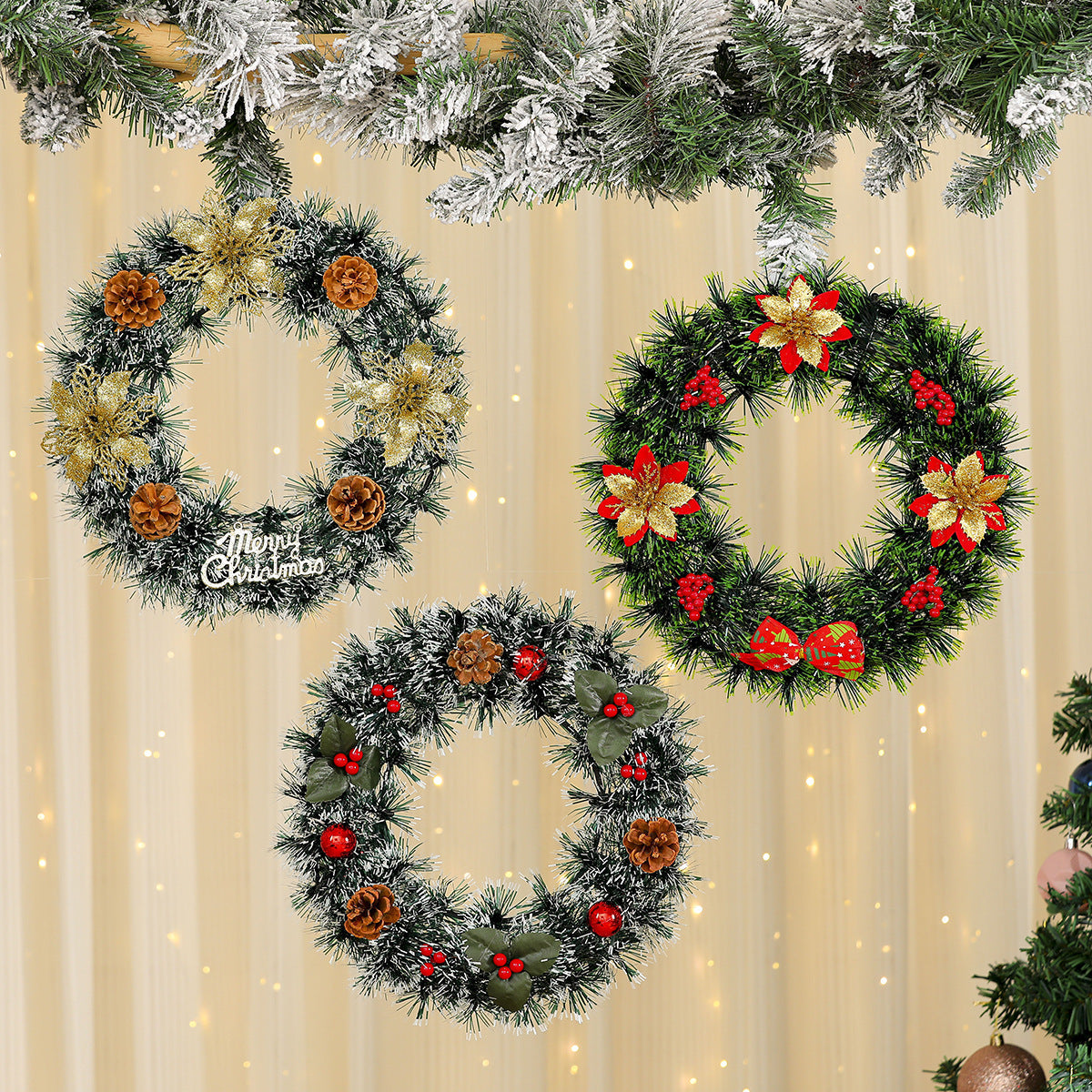 Christmas Wreath with a Felt Reindeer Face and Red Berries | Hanging Loop for Doors and Sheltered Porches | 16 Designs