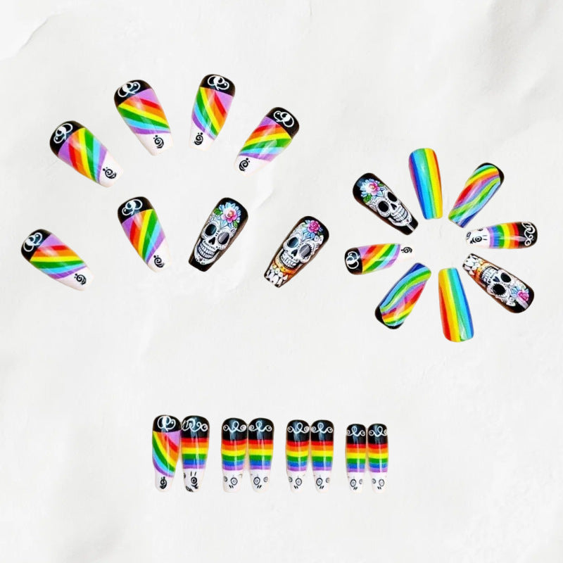 Halloween Skull Press-On Nails | Available in Regenbogen | Glue-Free Application in Minutes for Parties and Nights Out