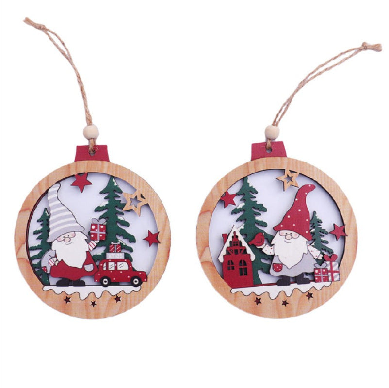 Wooden Christmas Decorations with a Santa, Red Truck and Tree Scene | Hanging Cord Included | 2 Colorways for Branch or Mantel