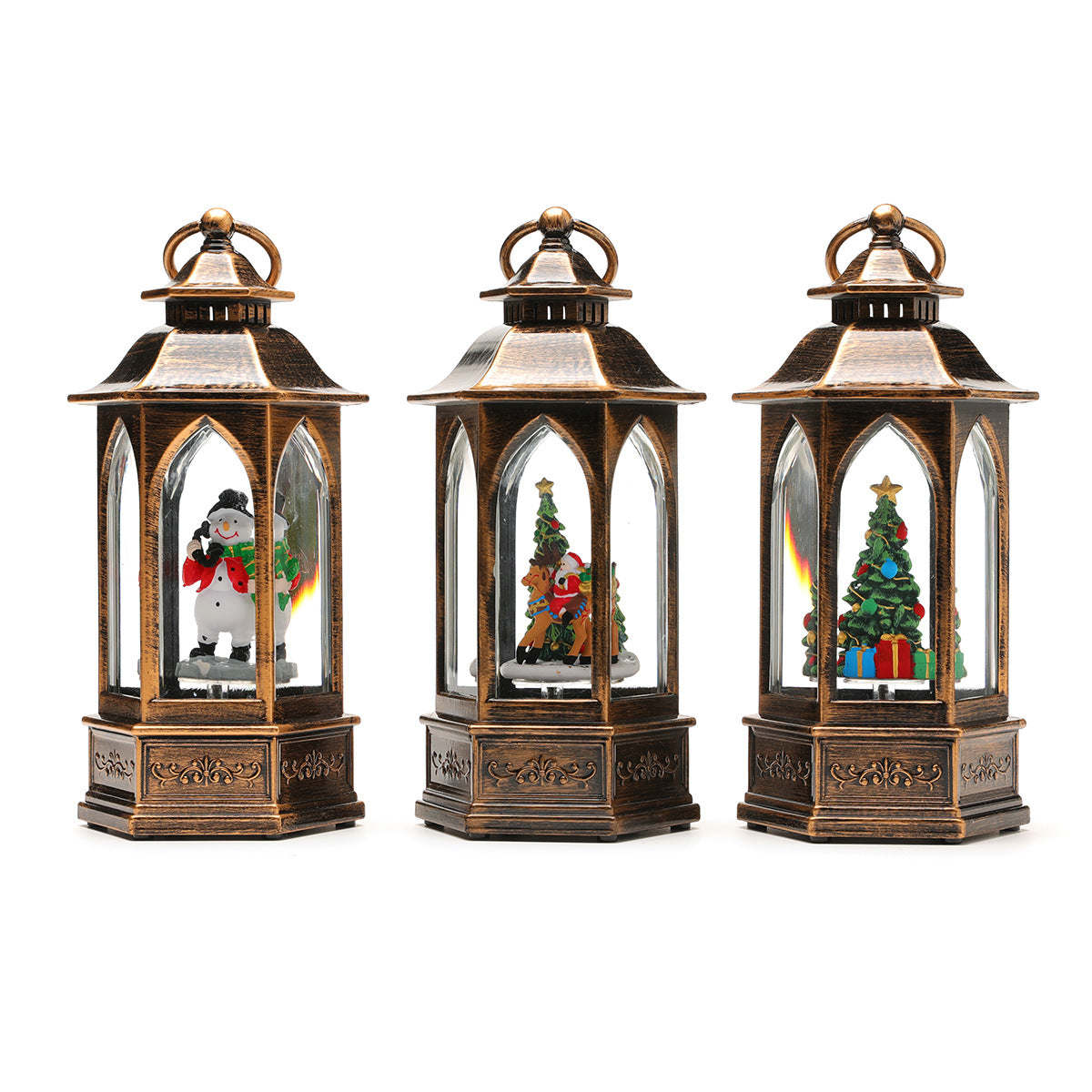 Battery Operated Christmas Lights in a Glitter Filled Lantern | Santa and Snowman Scenes Inside | Warm Cordless Tabletop Decor