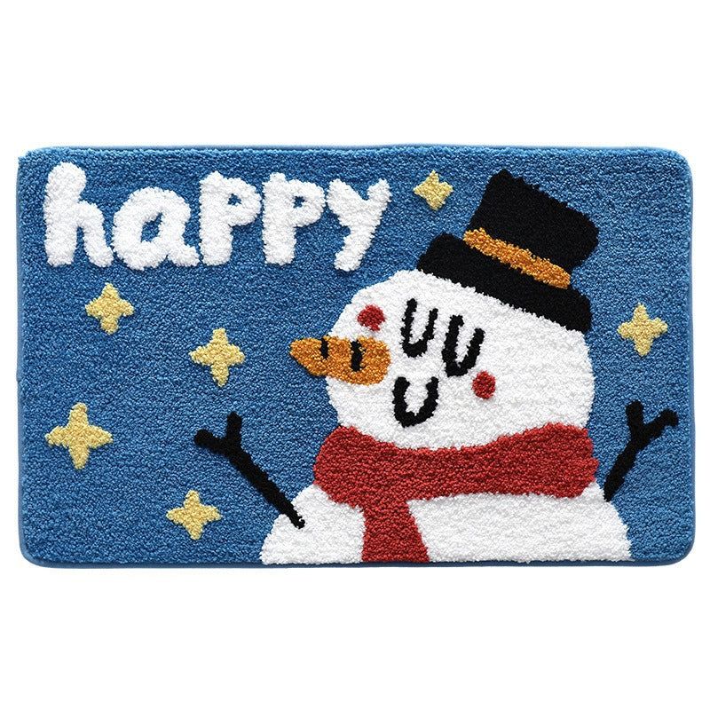Christmas Bath Rug with White Snowflakes on Red | Plush Soft Pile, Machine Washable | 31.5 x 31.5 in Square, 6 Designs