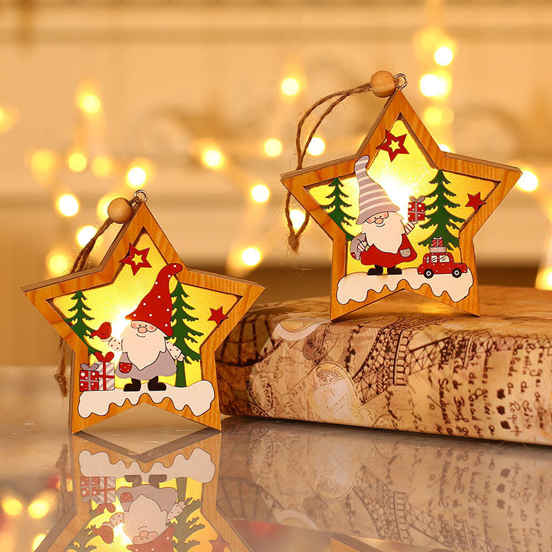 Wooden Christmas Tree Ornaments with Gnome and Santa Cutouts | Star or Round Shape on a Hanging String | 2 Colorways