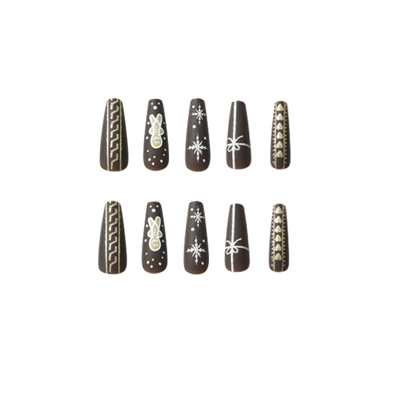 Gingerbread Christmas Nails in Blue Acrylic | Press On Nail Set That Is Easy to Remove | Festive Xmas Manicure for Parties