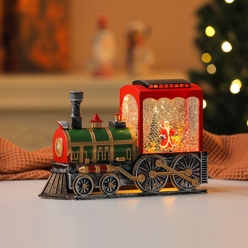 LED Lantern with a Santa Figurine Holding a Fir Tree | Shimmering Glitter Around the Scene | Warm Christmas Tabletop Light