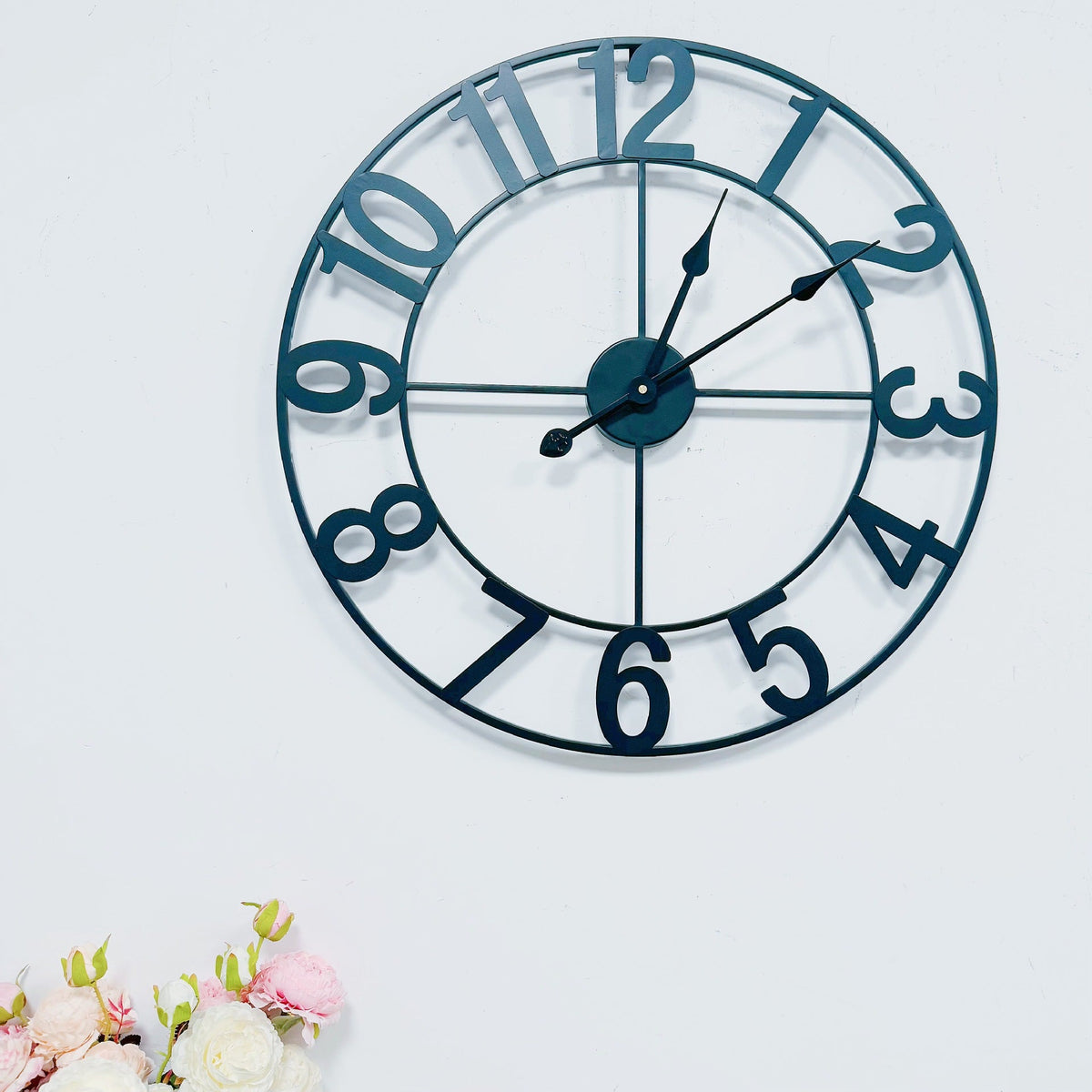 Open Frame Metal Wall Clock with Cutout Numerals | Silent Quartz Movement for Living Room and Office | 3 Diameters