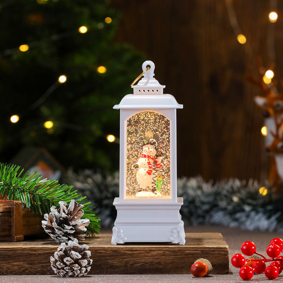 Musical Christmas Lanterns with a Santa and Reindeer Scene | Plays Classic Holiday Melodies | 12 in Tall Painted Tabletop Light