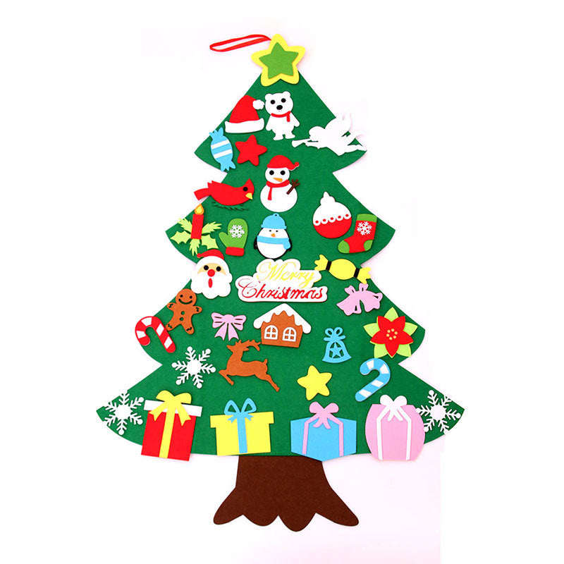 Felt Christmas Tree for Kids with Removable Ornaments | LED Lights Included | Wall Hanging with a Strap for Doors