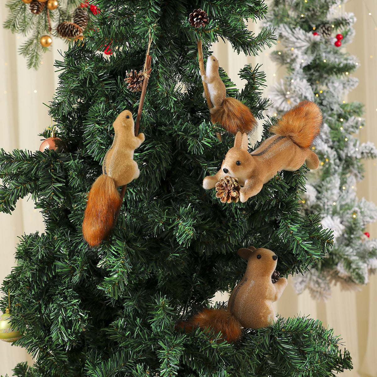 Christmas Squirrel Ornaments with Soft Fur Finish and Lifelike Detailing | Hanging Loop for Tree or Wreath | Nine Woodland Designs