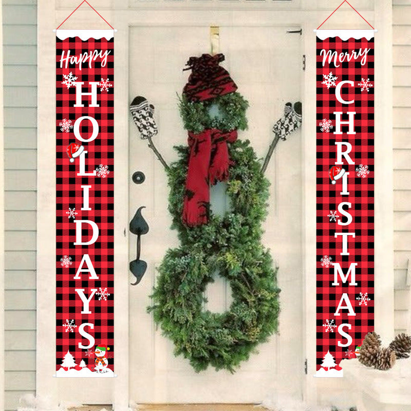 Christmas Door Banner Set with Merry Greeting and Happy New Year | Weather Resistant Plaid Fabric, Easy Fastening | Four Designs