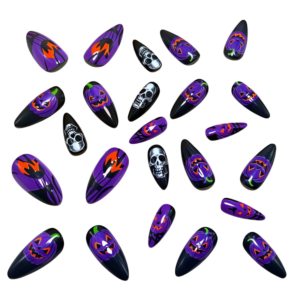 Halloween Pumpkin Skull Press-On Nails | Available in Beige | Glue-Free Application in Minutes for Parties and Nights Out